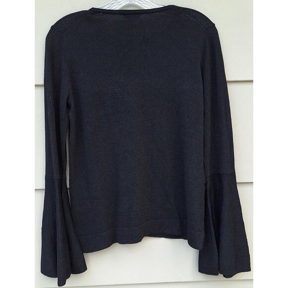 Vince Camuto Viscose Metallic Bell Sleeves Black Lightweight Sweater Size M - Picture 4 of 7